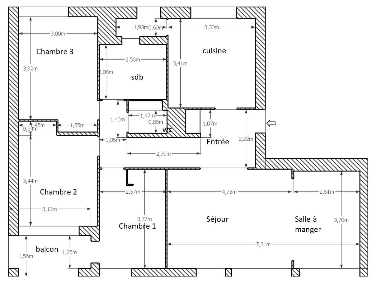 plan appartement avant rénovation architecte